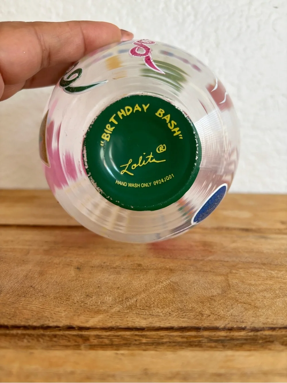 Lolita Birthday Bash Stemless Wine Glass Hand-Painted Artisan 20 oz Large Cup